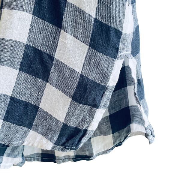 Navy Blue Gingham Checked Linen Button Down Shirt M Sleeveless Isaac Mizrahi - Picture 5 of 11